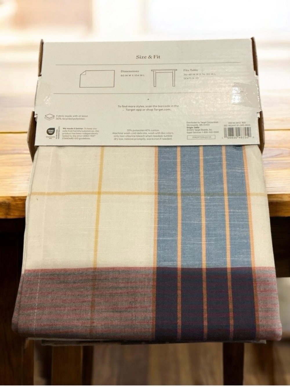 Threshold Rectangular Tablecloth in Cream & Blue Plaid - Picture 2 of 5